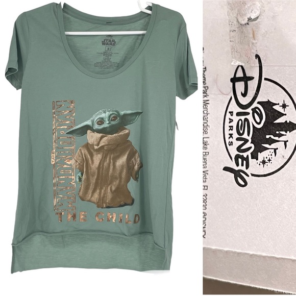 DISNEY NWT STAR WARS THE MANDOLORIAN THE CHILD SHORT SLEEVE SHIRT SMALL GREEN - Picture 1 of 5